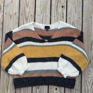 Lumiere Bohemian Sweater Womens Large Striped Chunky Knit Cabincore Woodsy Cozy